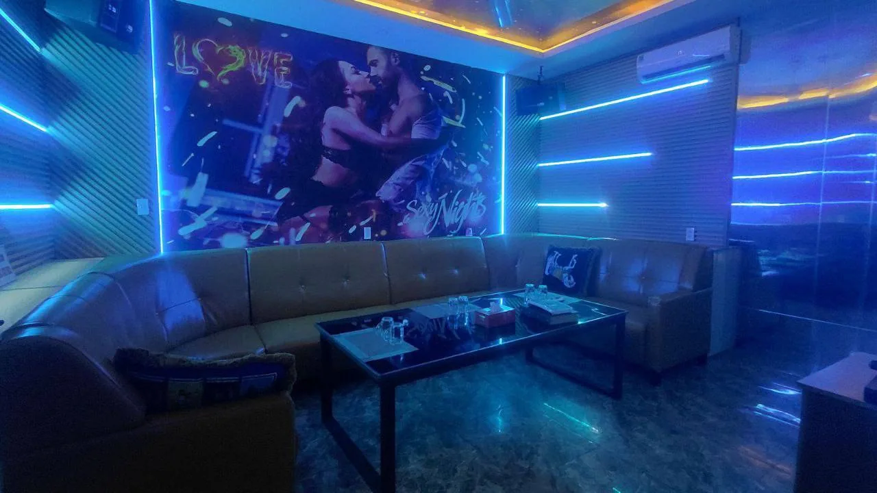 Blue-lit room