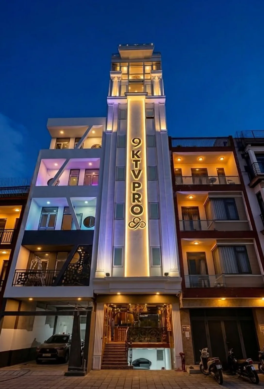 The9 seven-storey building at night