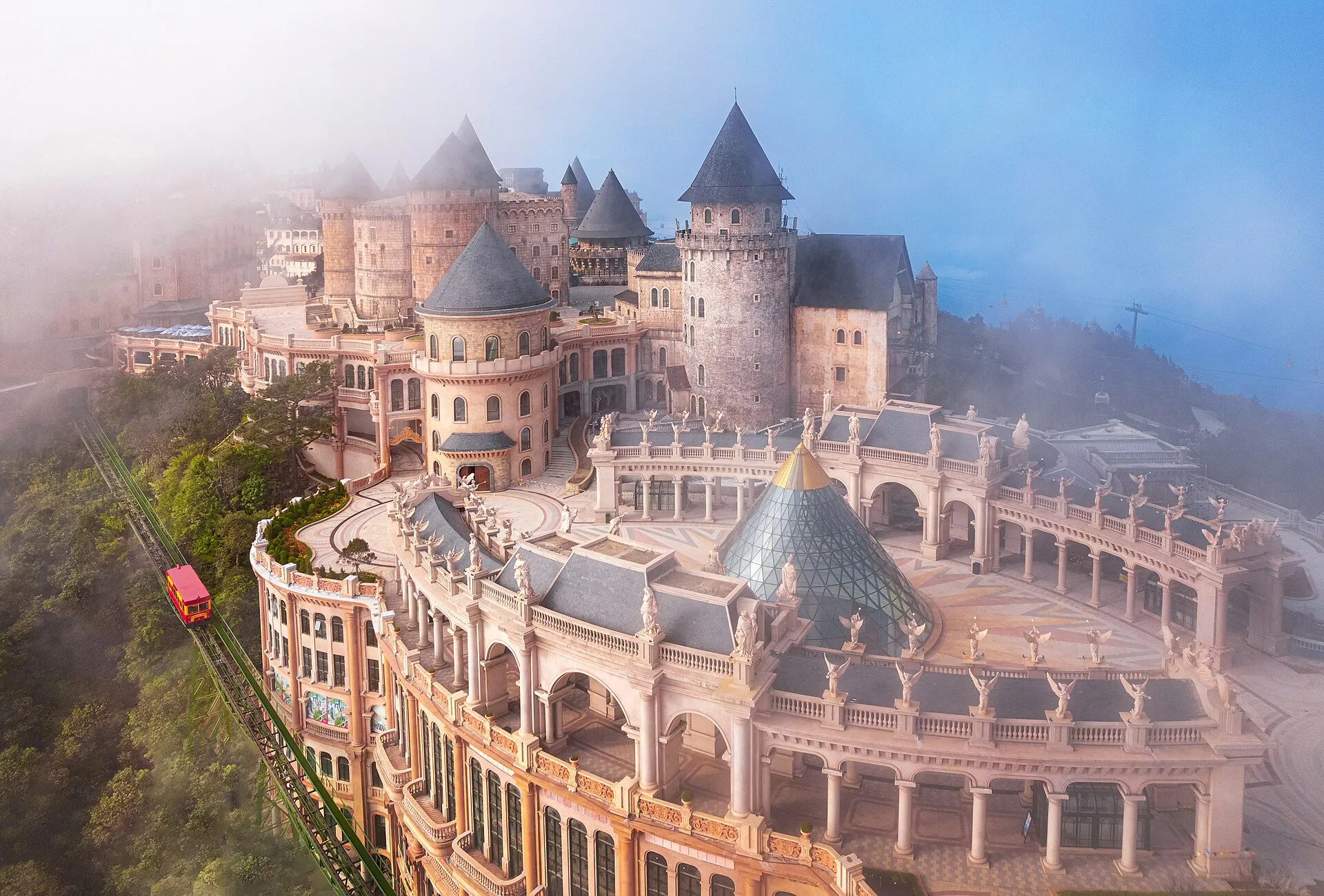 French Village castle in the fog, Ba Na Hills